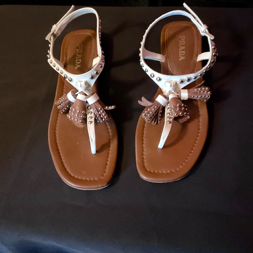 Prada Leather Studded Tassel Sandal.Size 38, Good-To Excellent Used Condition.